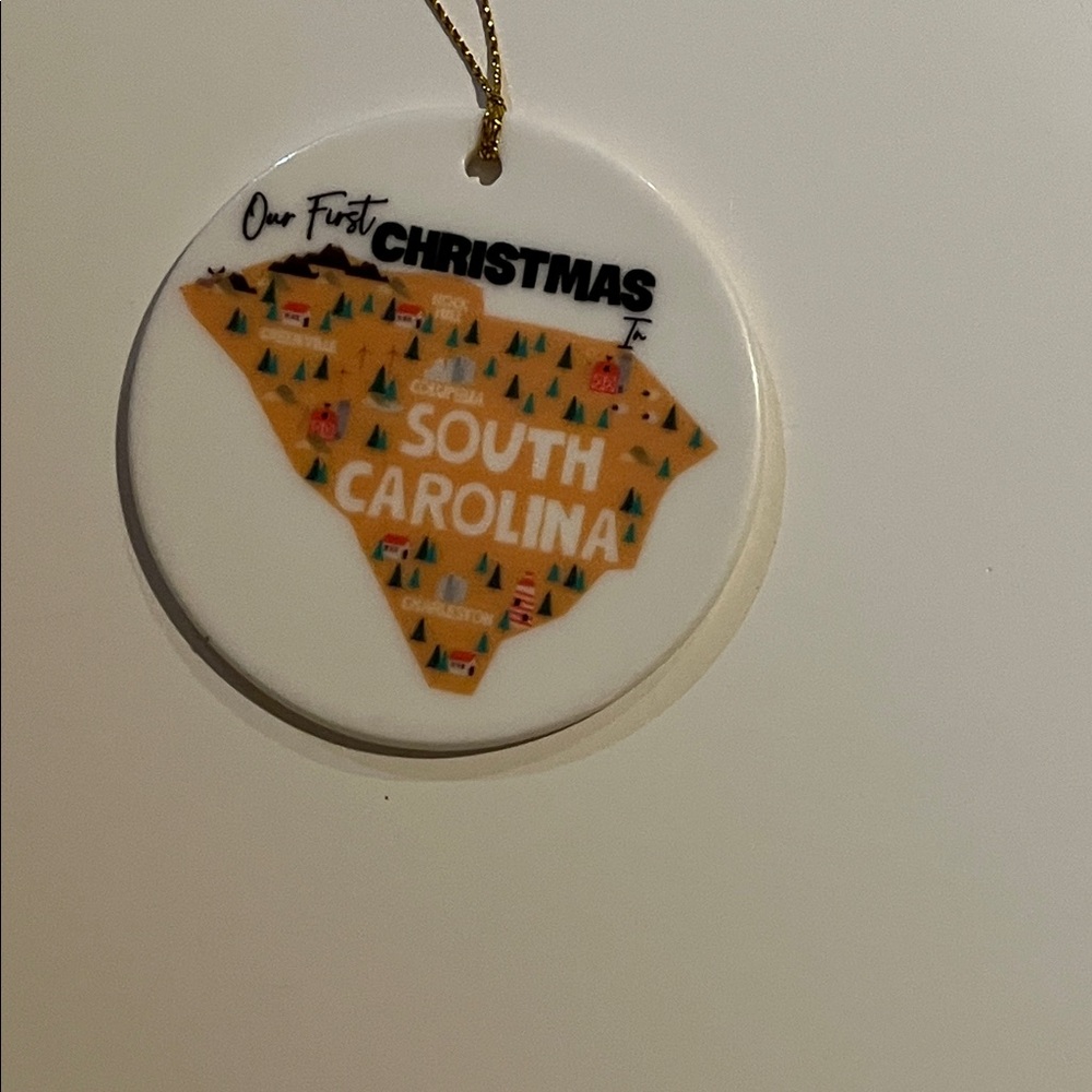 South Carolina Holiday Ornament - White and Tan